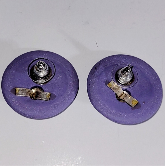 Earrings, Lavender Matte Finish Ceramic Disks w/ Brushed Silver Handcrafted. - Picture 6 of 6